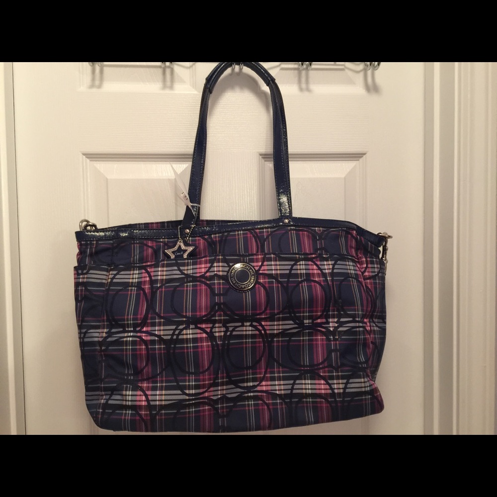 Coach Plaid Baby Bag in Blue and Pink